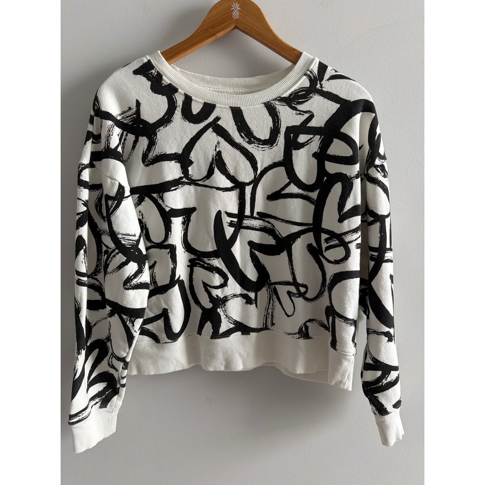 Maeve Anthropologie Abstract Brushstroke Sweatshirt Pullover Black White Size S